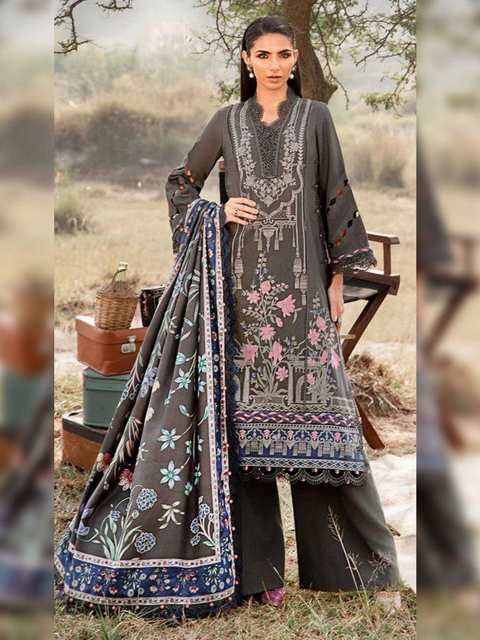 Maria B. Embroidered Lawn Unstitched 3 Pcs Suit For Women-BE3160/BR15060