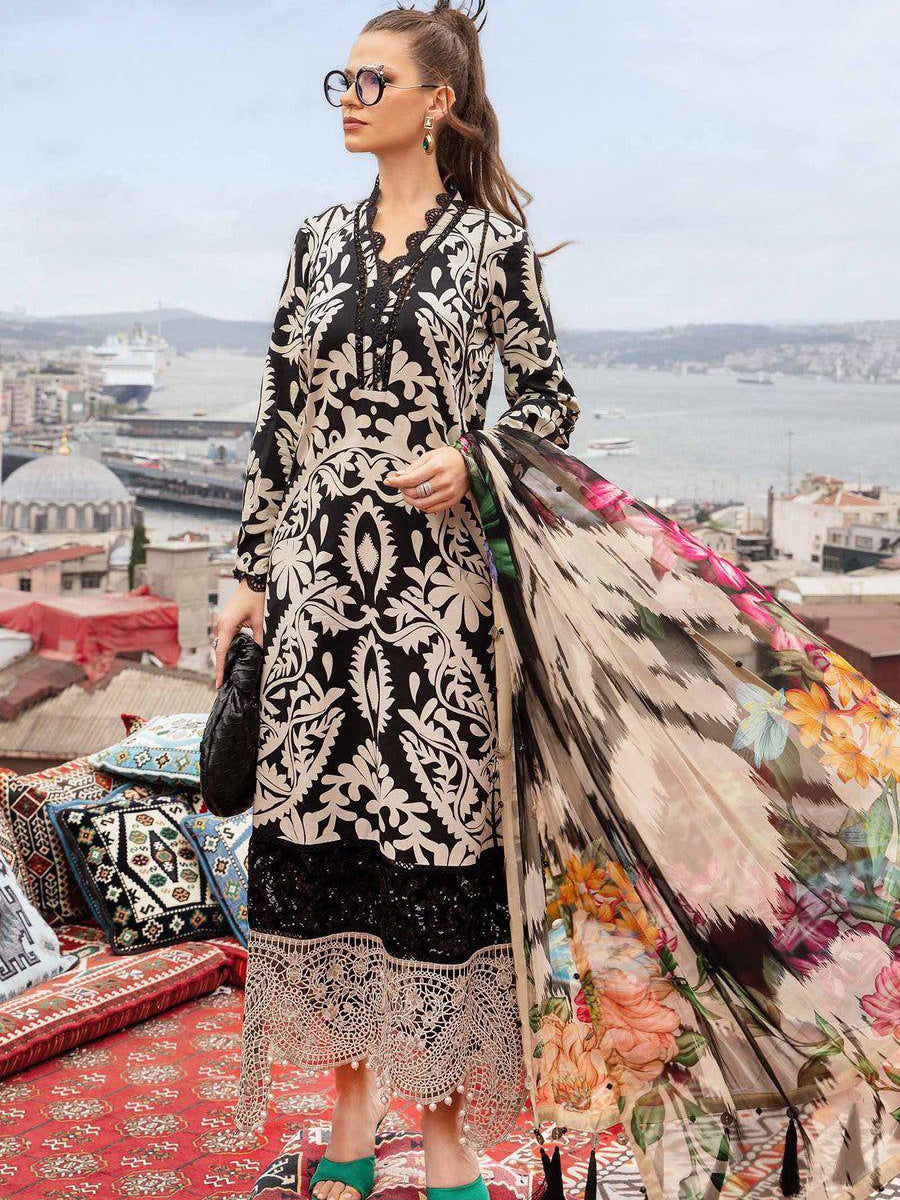 Maria B Digital Printed Lawn Unstitched 3 Pcs Suit For Women-BE3115/BR15005