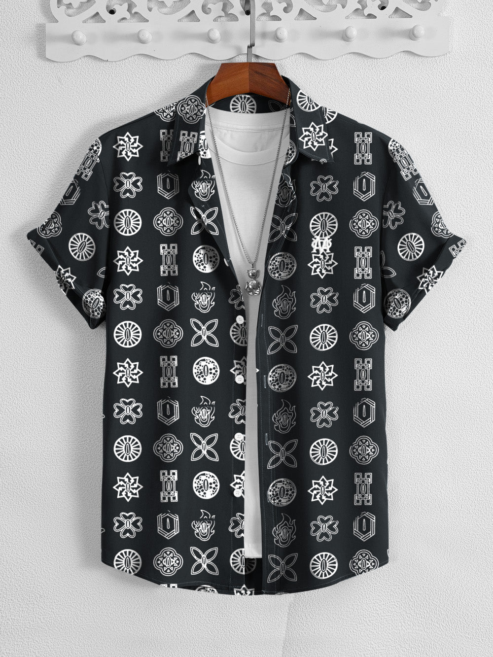 MD Premium Casual Shirt For Men-Black with Allover Print-BE1380
