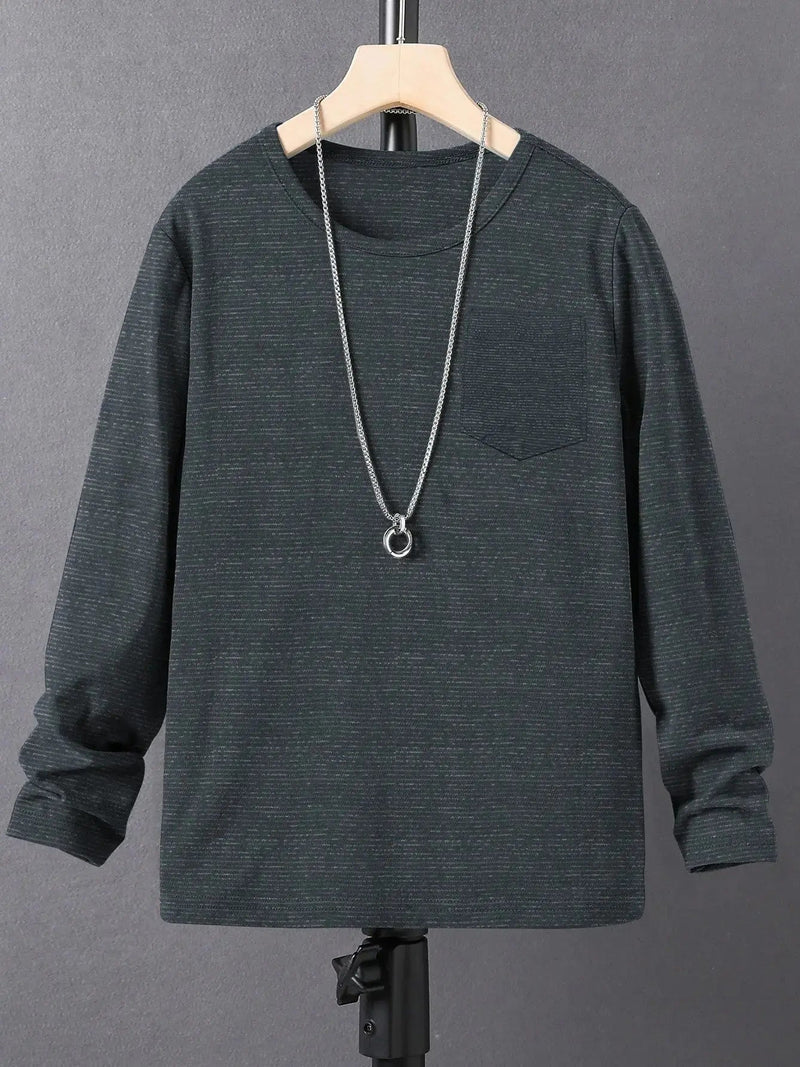 Maxx Crew Neck Long Sleeve Single Jersey Tee Shirt For Kids-Navy Melange-SP212