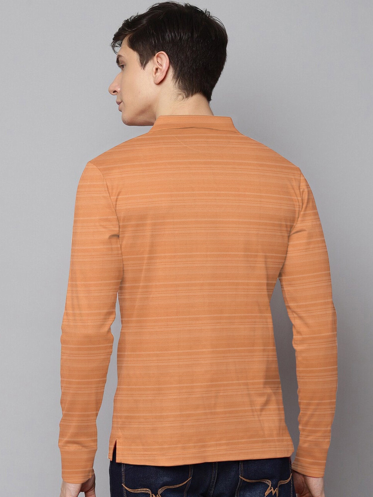 Louis Vicaci Long Sleeve Polo For Men-Orange with Lining-BR905