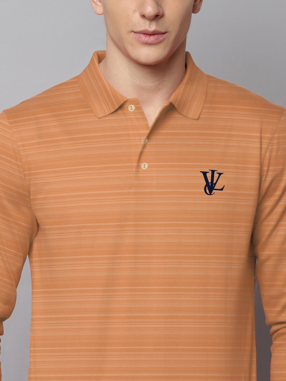 Louis Vicaci Long Sleeve Polo For Men-Orange with Lining-BR905