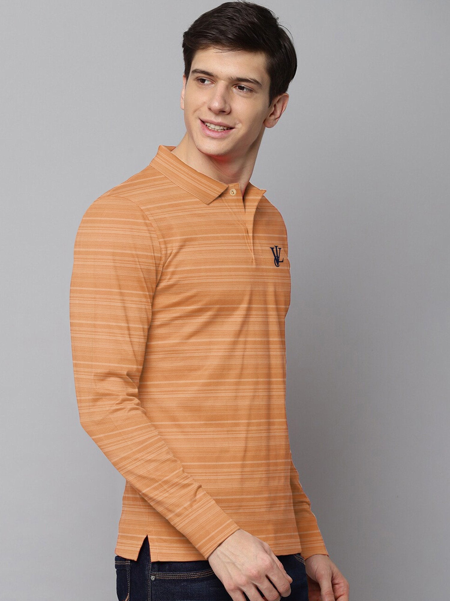 Louis Vicaci Long Sleeve Polo For Men-Orange with Lining-BR905