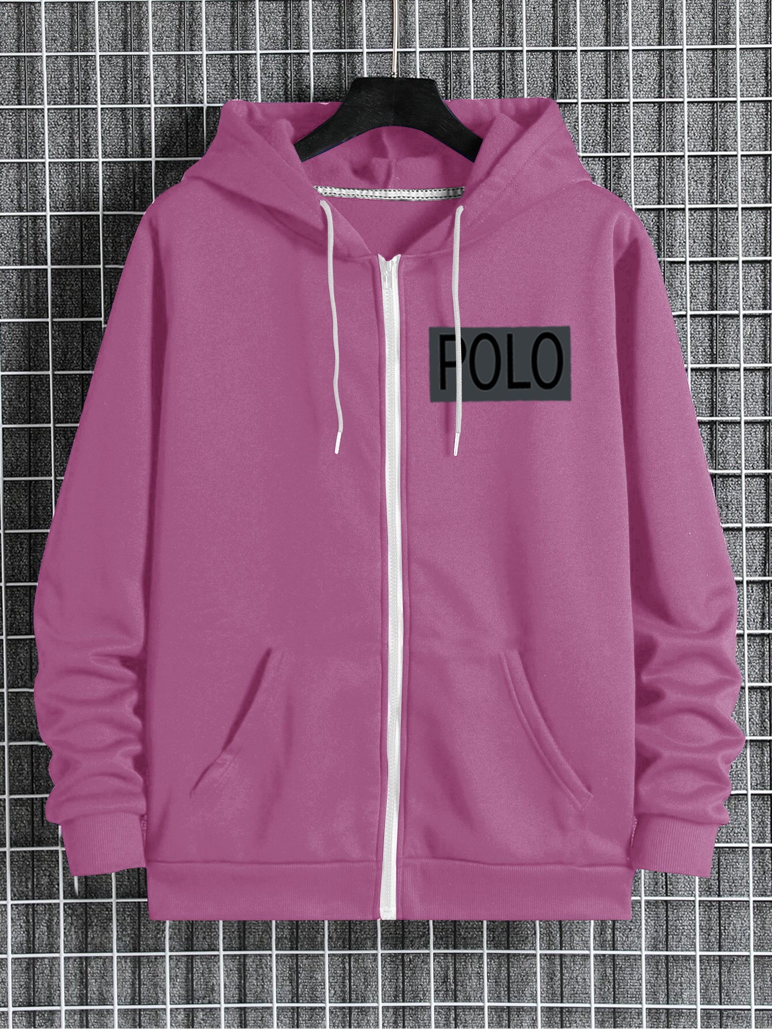 Nyc Polo Fleece Zipper Hoodie For Men-Pink-SP1411
