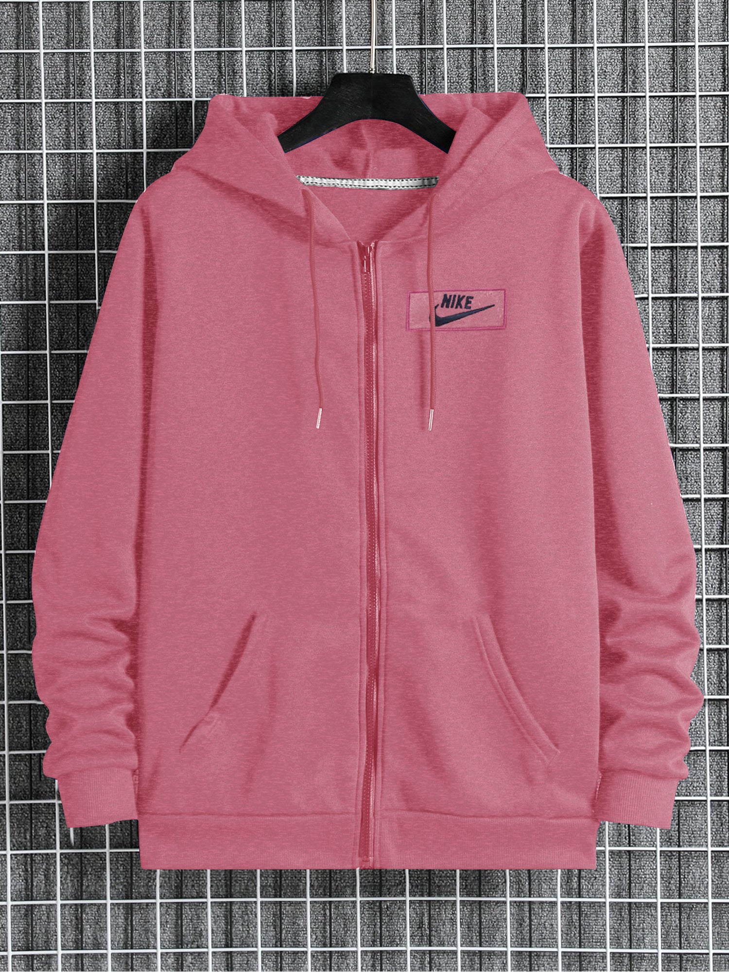 NK Fleece Zipper Hoodie For Men-Pink Melange-SP1562