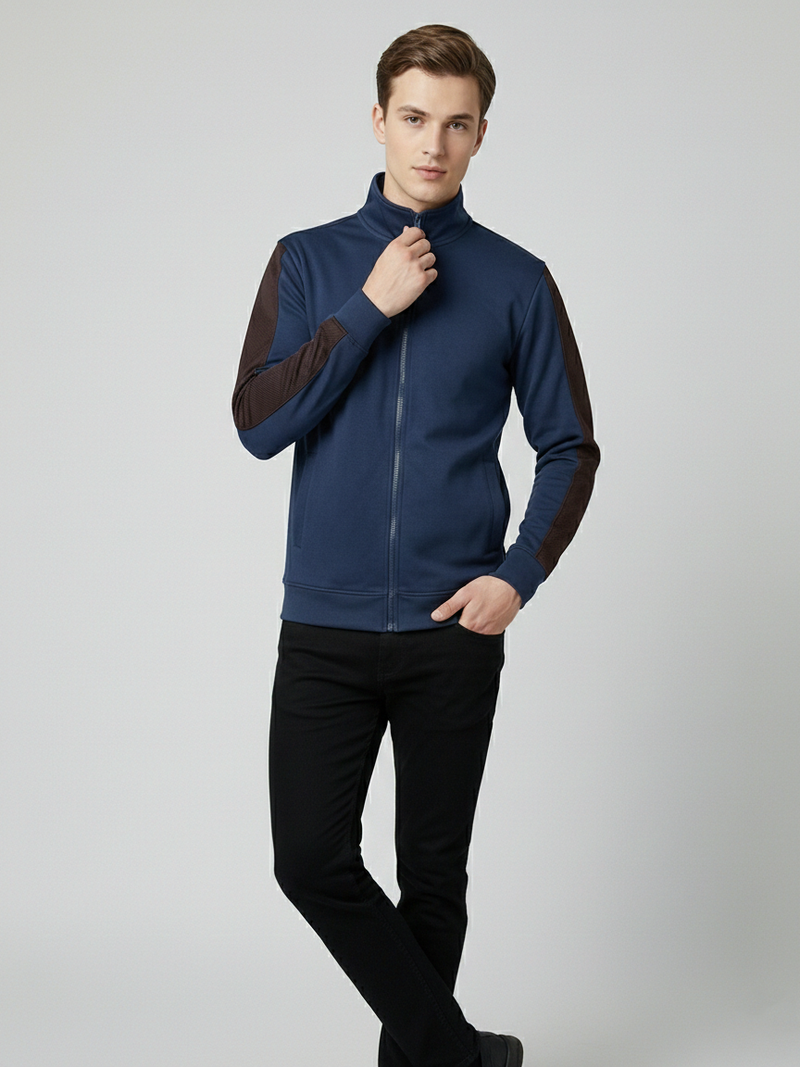 Stylish  Winter Zipper Mockneck Jacket For Men-Dark Navy-RMC01