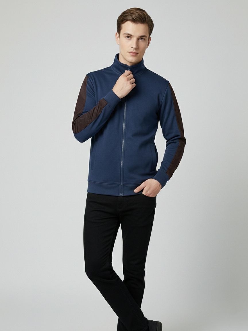 Stylish  Winter Zipper Mockneck Jacket For Men-Dark Navy-RMC01