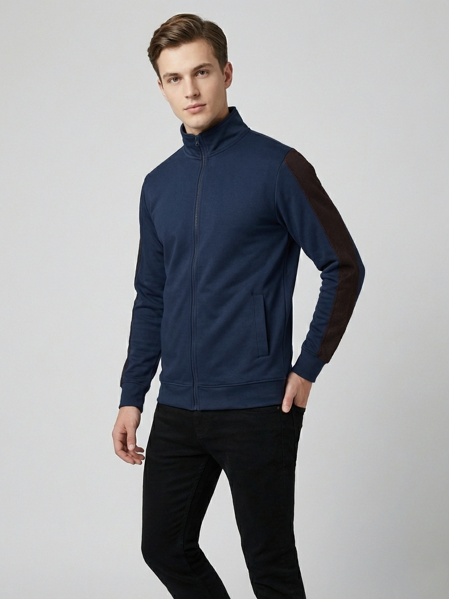 Stylish  Winter Zipper Mockneck Jacket For Men-Dark Navy-RMC01