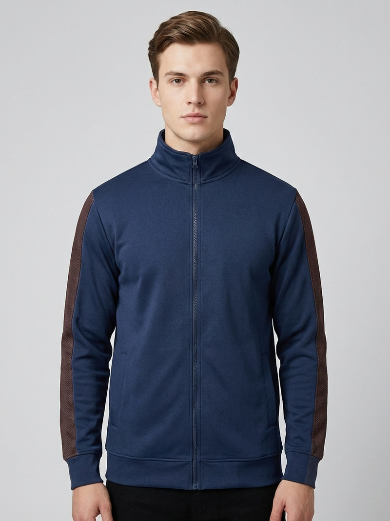 Stylish  Winter Zipper Mockneck Jacket For Men-Dark Navy-RMC01