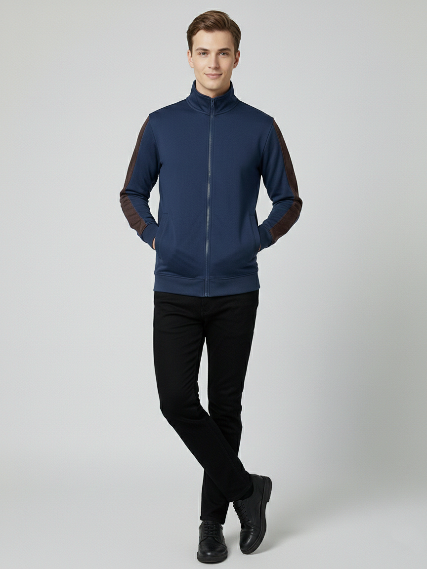 Stylish  Winter Zipper Mockneck Jacket For Men-Dark Navy-RMC01