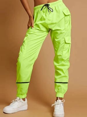 Cuffed Hem Shell Without Side Pockets Jogger Cargo Trouser For Ladies-Neon Green-SP3322