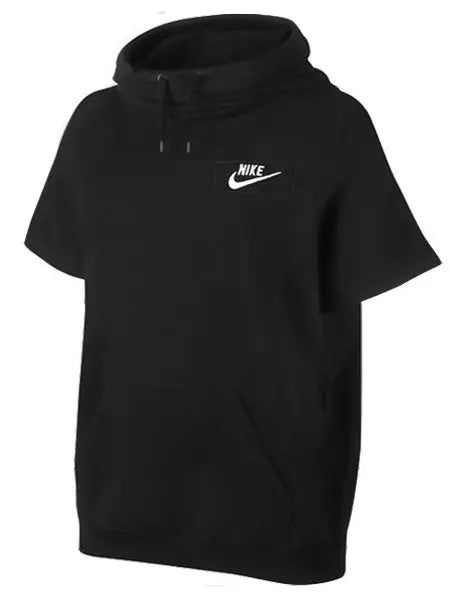 NK Fleece Cowl Neck Sleeveless Hoodie For Men-Black-SP339/RT2138