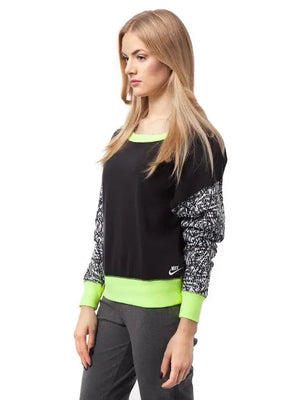 NK Fleece Sweatshirt For Ladies-Black & Green-BE183/BR988