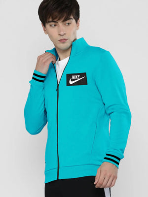 NK Fleece Zipper Mock Neck Jacket For Men Cyan Blue-SP314/RT2131