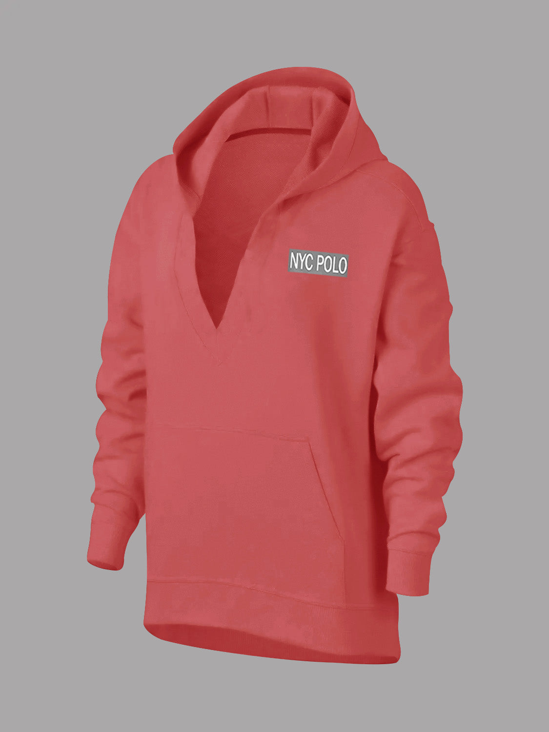 Nyc Polo Terry Fleece V Neck Hoodie For Ladies-Pink-SP1559