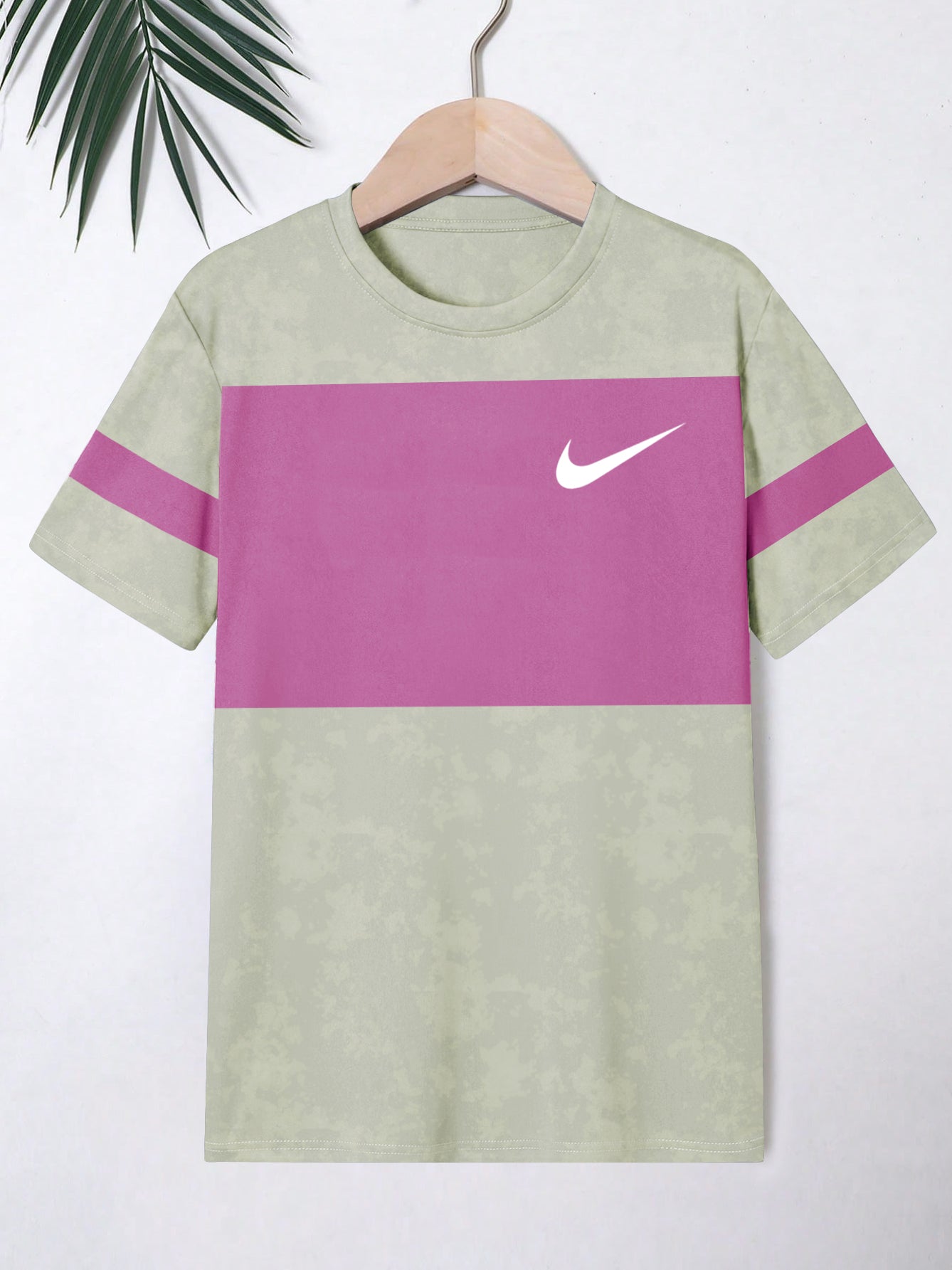 NK Crew Neck Single Jersey Tee Shirt For Kids-Grapes Faded with Pink Panel-BE1223