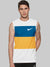 NK Crew Neck Sleeveless Tee Shirt For Men-White with Cyan & Yellow Panel-SP2332