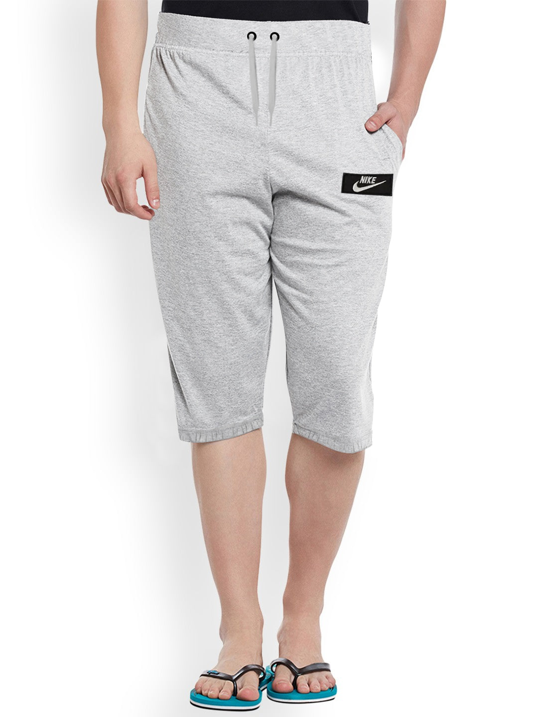 NK Fleece 3 Quarter Short For Men-Grey Melange-BE2805