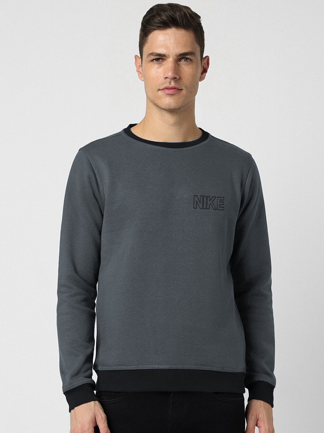 NK Fleece Funky Style Sweatshirt For Men-Dark Slate Grey with Black-BE2391