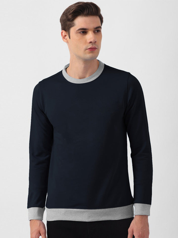 NK Fleece Funky Style Sweatshirt For Men-Dark Navy & Grey-BE2383