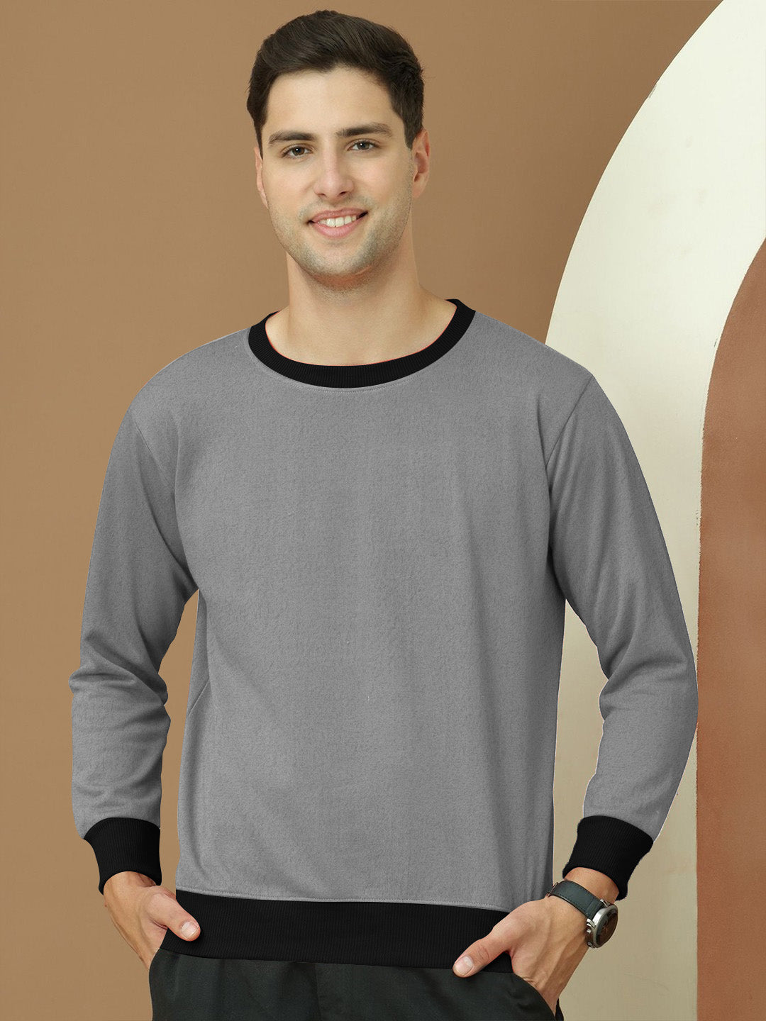 Upgrade Terry Fleece Funky Style Sweatshirt For Men-Grey with Black-BE2490