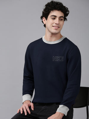 NK Fleece Funky Style Sweatshirt For Men-Navy with Grey-BE2370