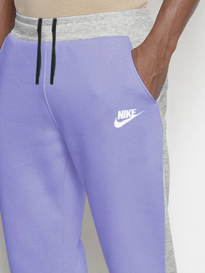 NK Fleece Jogger Sweatpant For Men-Light Purple with Grey Melange Panel-BE2604