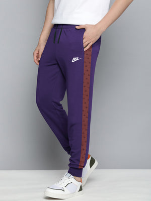 NK Fleece Jogger Sweatpant For Men-Purple with Brown Panel-BE2697