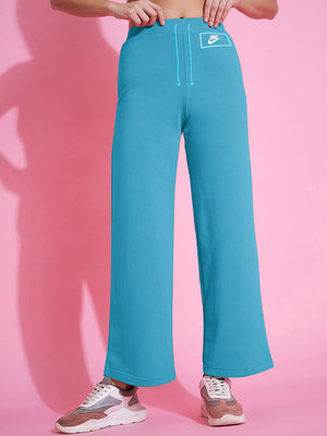 NK Fleece Straight Fit Trouser For Ladies-Cyan-BE2204