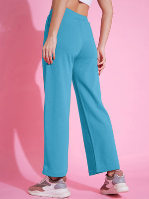 NK Fleece Straight Fit Trouser For Ladies-Cyan-BE2204