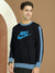 NK Fleece Sweatshirt For Men-Black with Sky Panels-BE2763