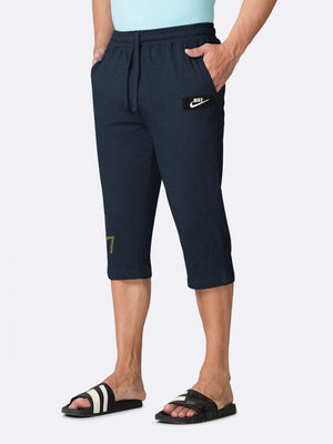 NK Terry Fleece 3 Quarter Short For Men-Navy Melange-BE2797