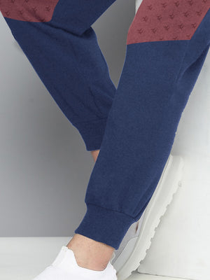 NK Terry Fleece Jogger Sweatpant For Men-Blue Melange with Brown Panel-BE2652