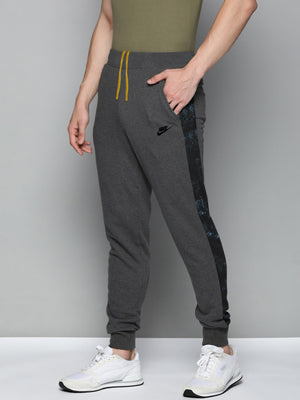 NK Terry Fleece Jogger Sweatpant For Men-Charcoal Melange with Black Panel-BE2691