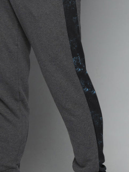 NK Terry Fleece Jogger Sweatpant For Men-Charcoal Melange with Black Panel-BE2691