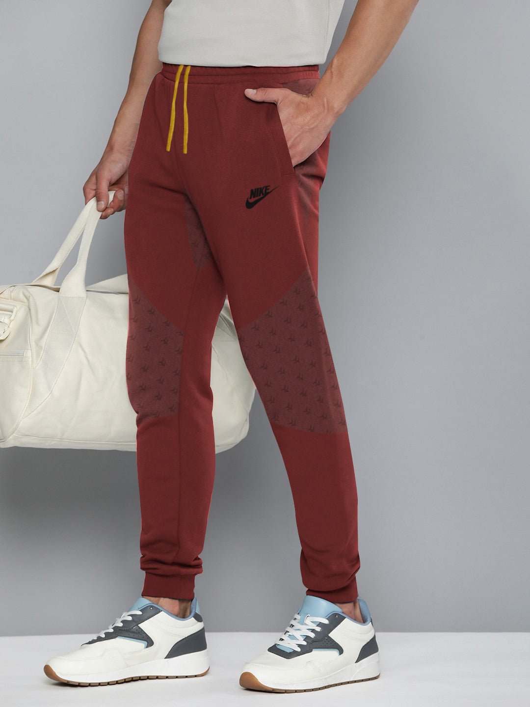 NK Terry Fleece Jogger Sweatpant For Men-Coral Red With Panel-BE2609