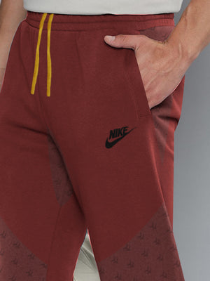 NK Terry Fleece Jogger Sweatpant For Men-Coral Red With Panel-BE2609