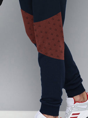 NK Terry Fleece Jogger Sweatpant For Men-Dark Navy with Brown Panel-BE2656