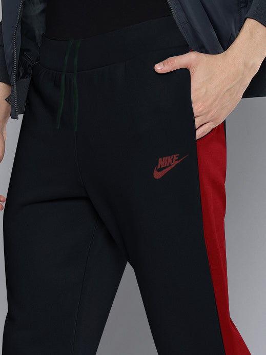 NK Terry Fleece Jogger Sweatpant For Men-Dark Navy with Red Panel-BE2660