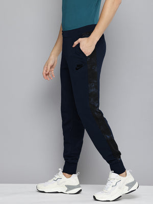 NK Terry Fleece Jogger Sweatpant For Men-Navy with Texture Panel-BE2601