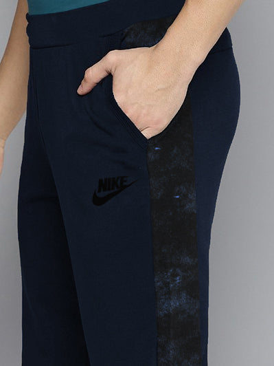 NK Terry Fleece Jogger Sweatpant For Men-Navy with Texture Panel-BE2601