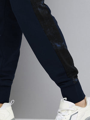 NK Terry Fleece Jogger Sweatpant For Men-Navy with Texture Panel-BE2601