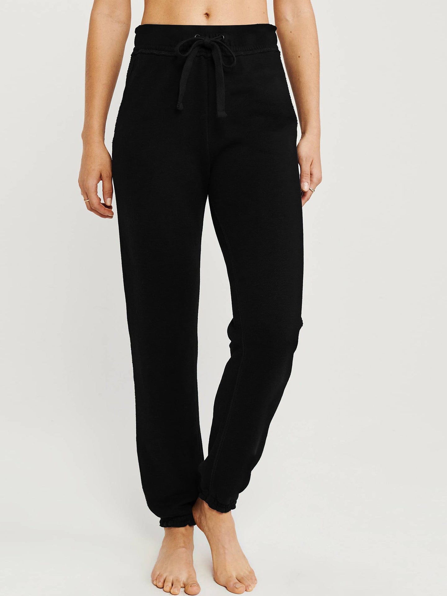 NK Terry Fleece Gathering Bottom Trouser For Ladies-Black-BE2190