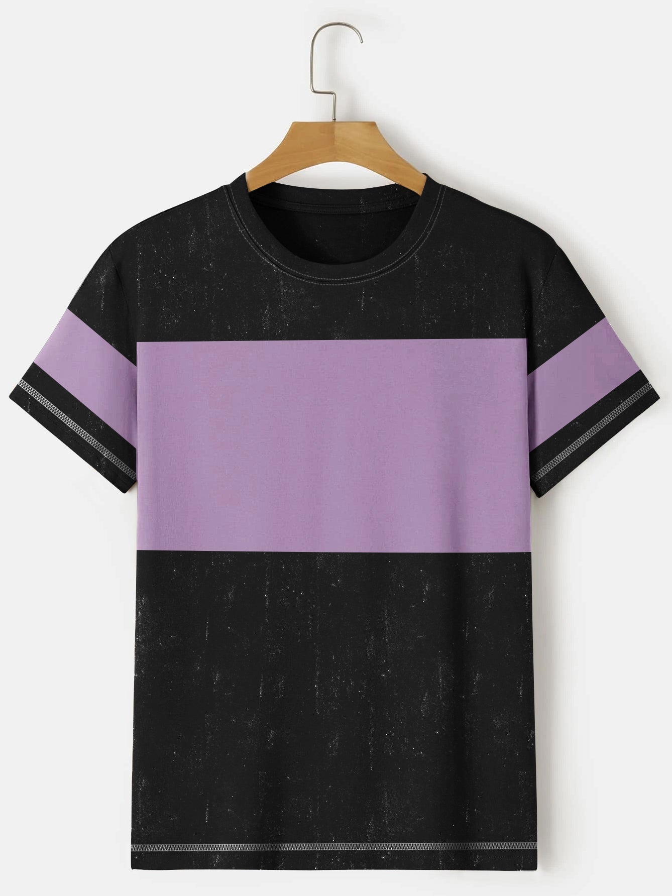 NXT Crew Neck Single Jersey Tee Shirt For Men-Black Faded & Purple Panel-BE3063