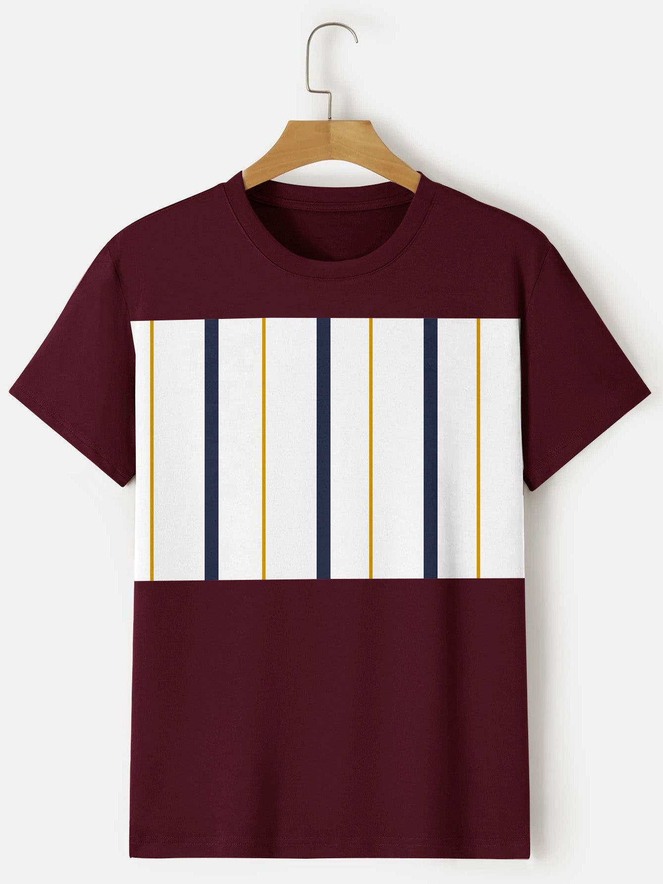 NXT Crew Neck Single Jersey Tee Shirt For Men-Maroon with White Panel-BE1745