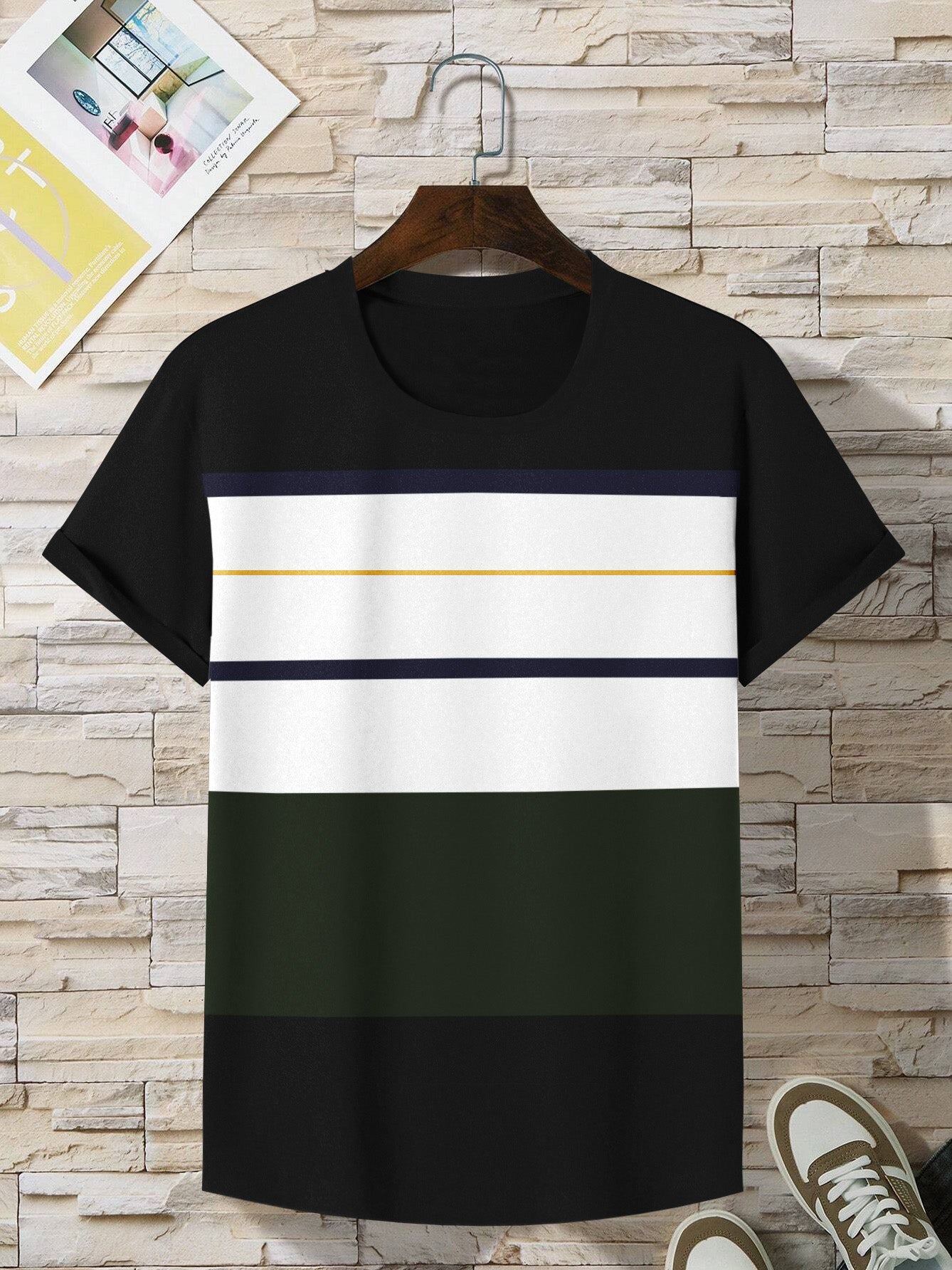 NXT Crew Neck Tee Shirt For Men-Black with Green & Panel-BE1751