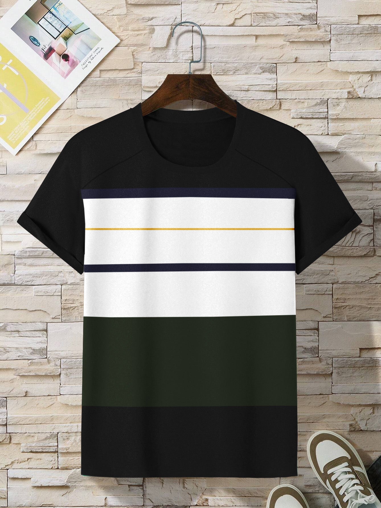 NXT Crew Neck Tee Shirt For Men-Black with Green & Panel-BE1759