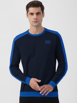 NXT Fleece Sweatshirt For Men-Navy with Blue Panels-BE2740