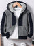 NXT Inner Fur Hood Fleece Full Zipper Hoodie For Kids-Navy & Grey Melange Panels-BE2515/BR14514