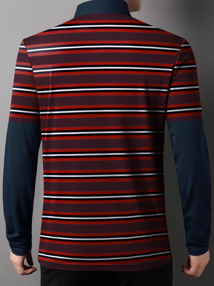 NXT Long Sleeve Polo Shirt For Men-Maroon & Navy with Allover Red Stripe-BE2760/BR14659